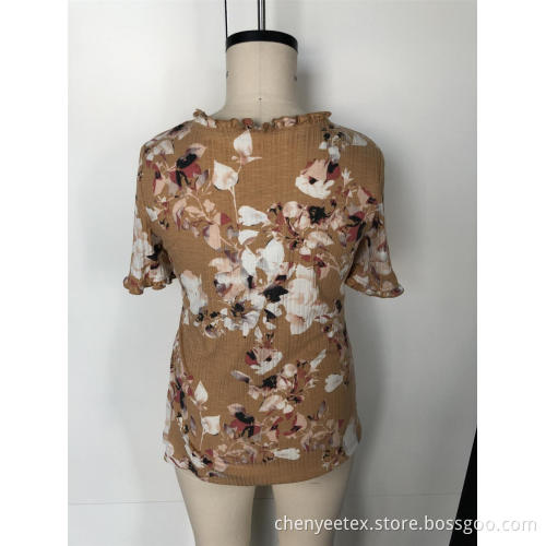 V-neck floral short sleeve blouse